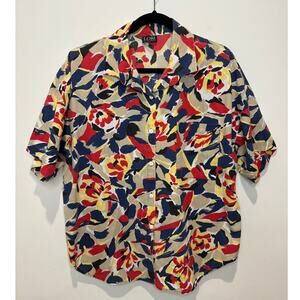 Vintage Lori of California Women's Tropical Floral Abstract Artsy Boxy Shirt